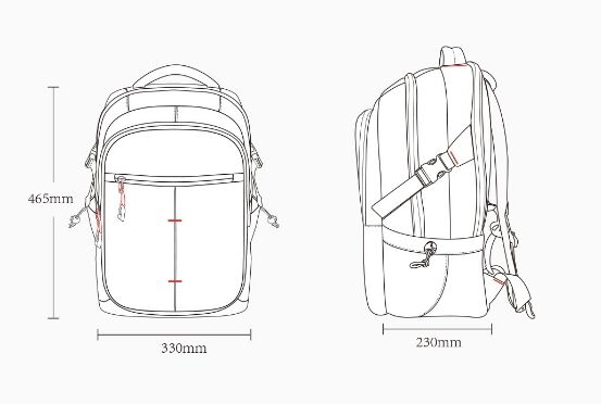 Рюкзак Urevo Large Capacity Multi-function Backpack (Black/Red) - 3