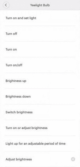 Список сценариев для умной лампочки Xiaomi
